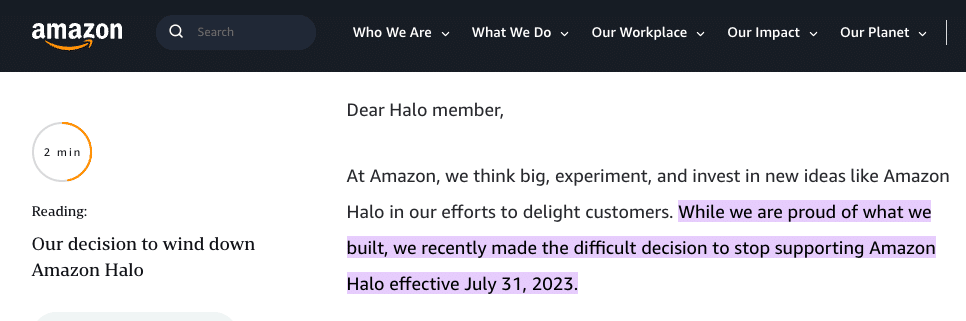 Amazon Halo Discontinued
