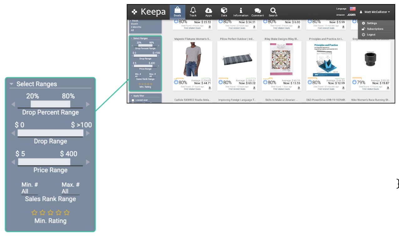 Keepa Select Range