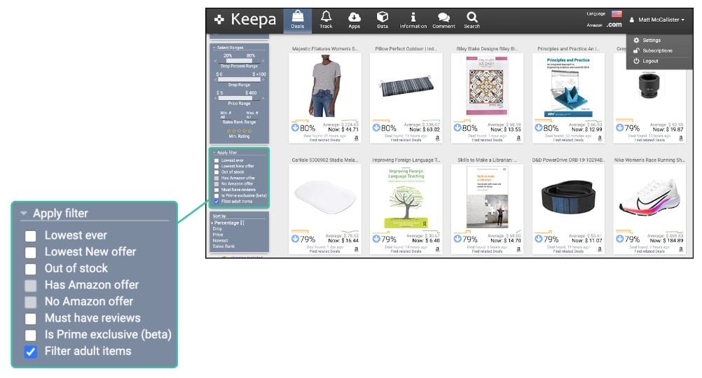 Keepa filter adult items