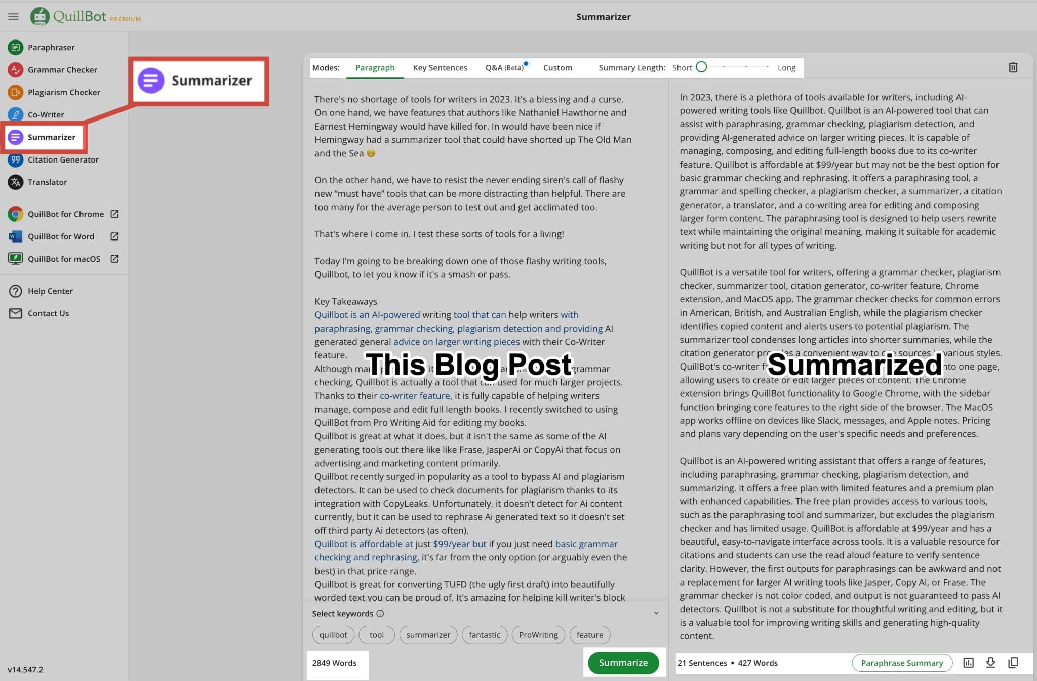 QuillBot Summarizer