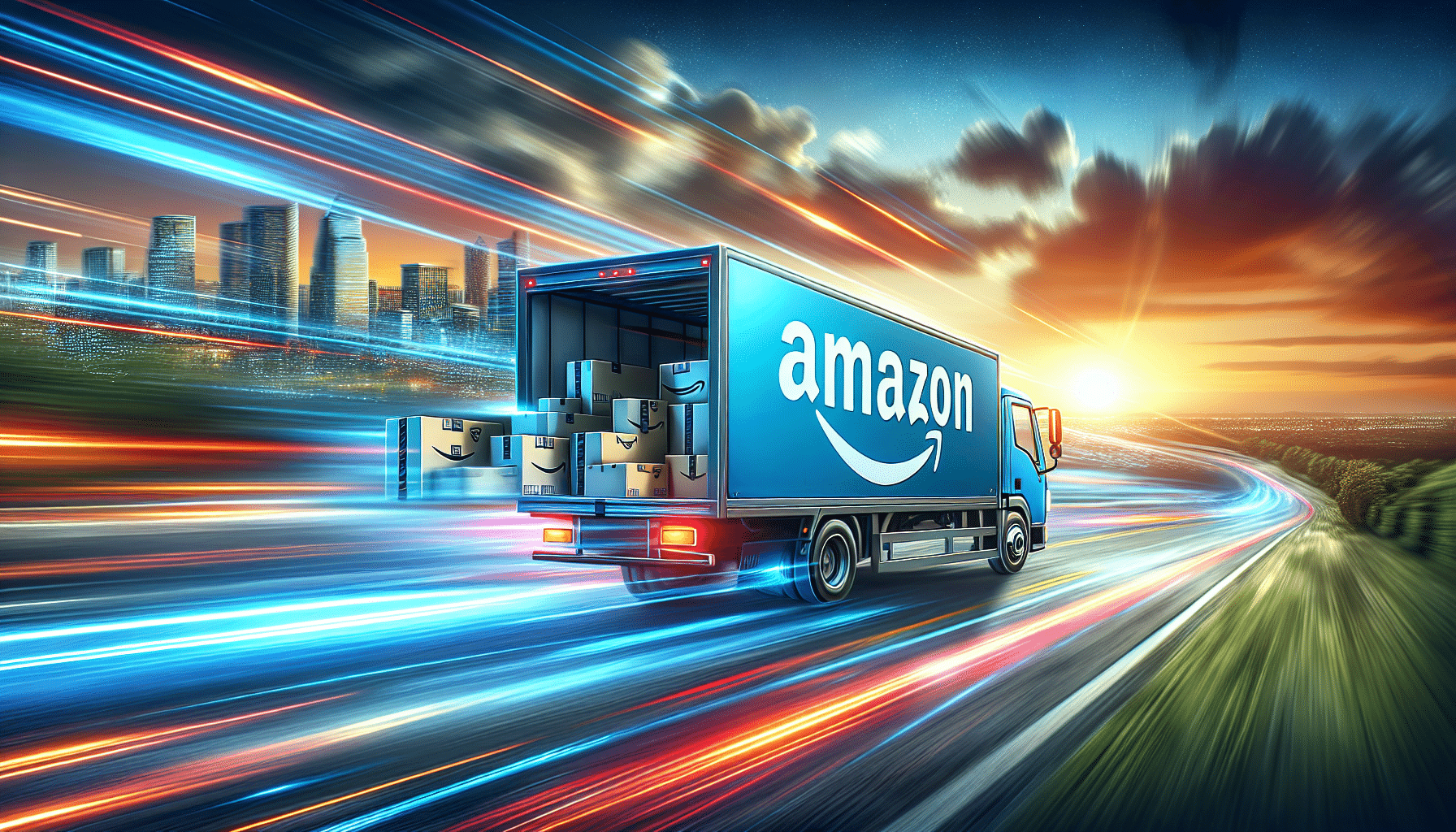 Amazon delivery truck on the road