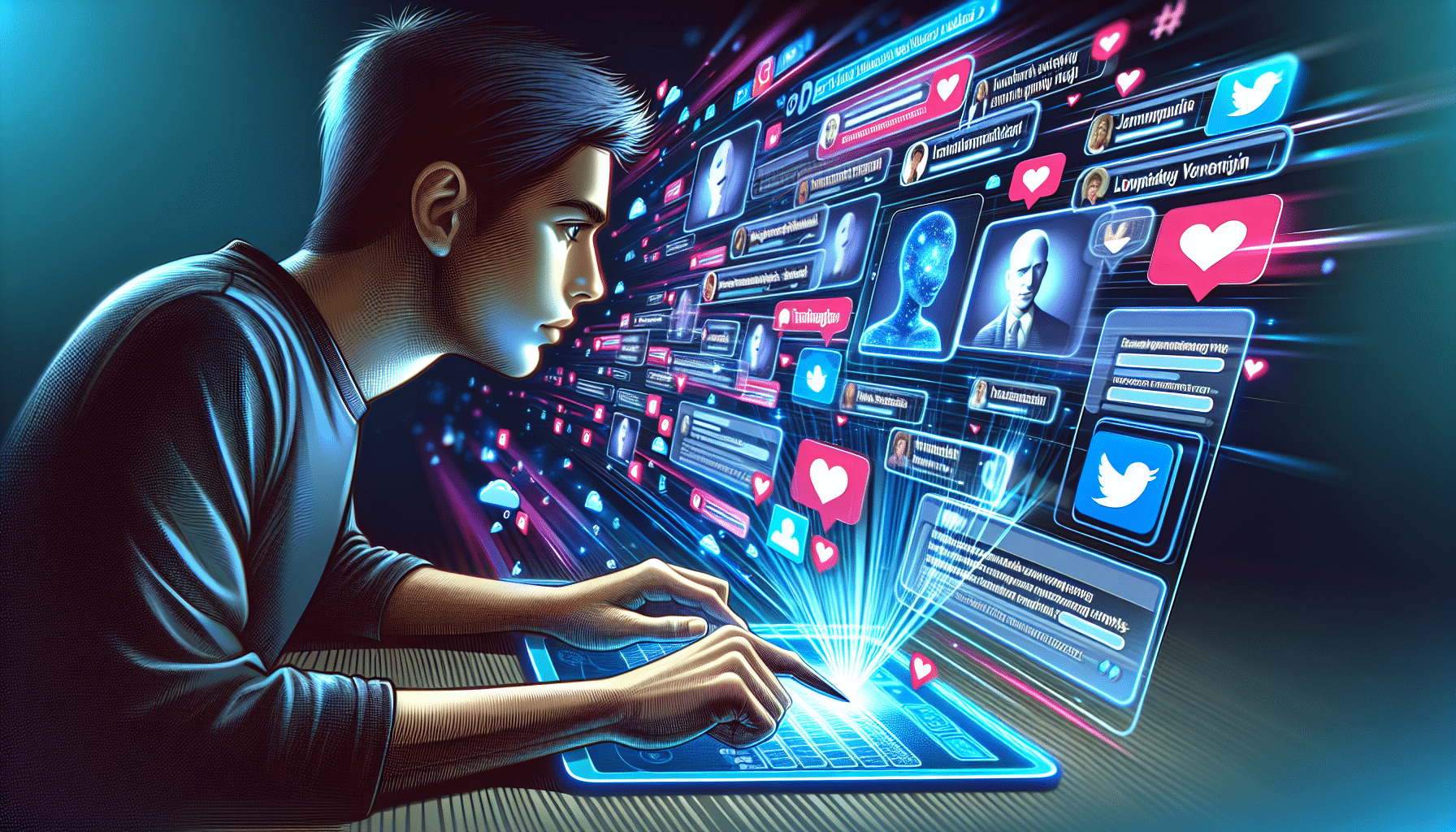 Illustration of a person browsing through Twitter content