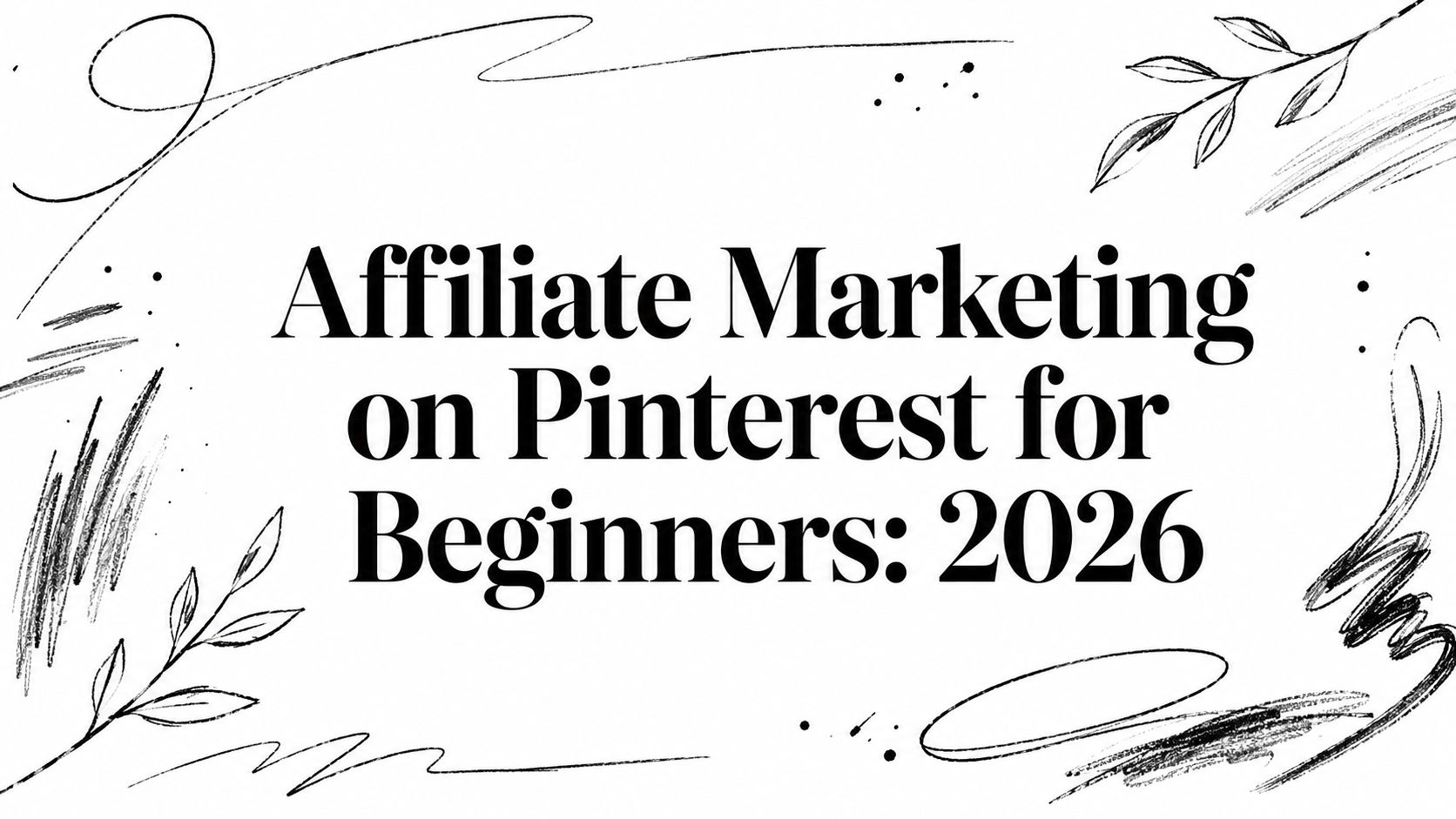 Title card: 'Affiliate Marketing on Pinterest for Beginners: 2026' with decorative brush strokes around the edges