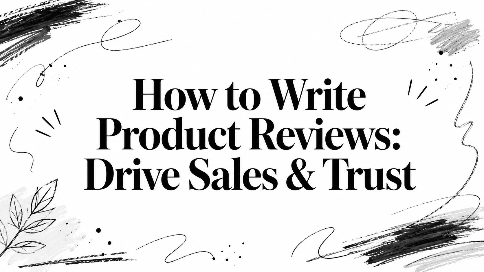 How to Write Product Reviews: Drive Sales & Trust — decorative black-and-white header with swirls and doodles.