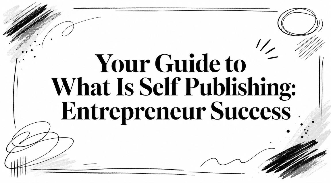 Bold header text: Your Guide to What Is Self Publishing: Entrepreneur Success, framed by abstract doodles around the edges.